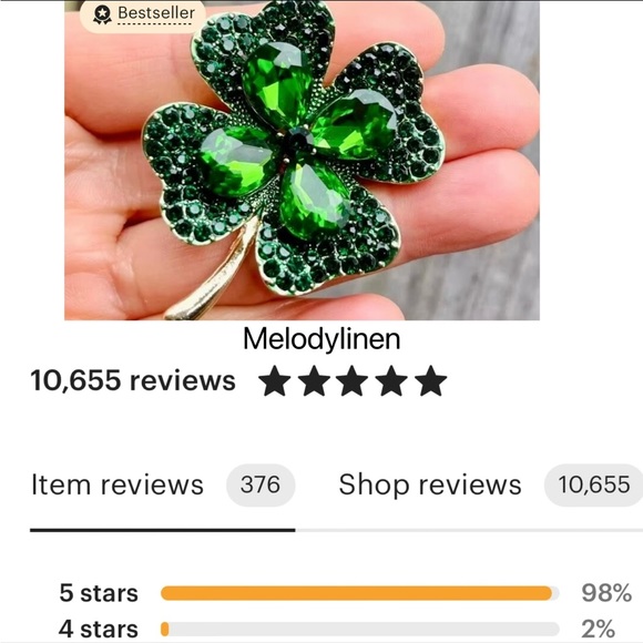 Four leaf clover brooch Shamrock Pin - Picture 6 of 6